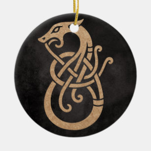 Golden Viking Serpent Knot Symbol Ceramic Tree Decoration
