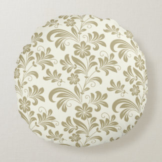 Golden Vine Floral Elegance Round Pillow