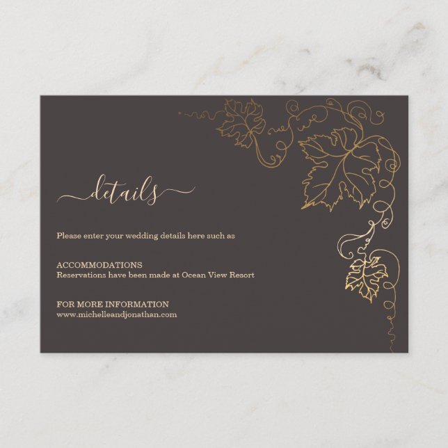 Golden Vineyard Grey Brown Wedding Enclosure Card (Front)