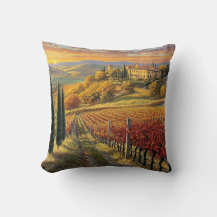 Golden Vineyard Path – Square Throw Pillow