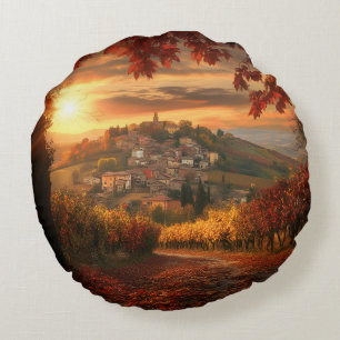 Golden Vineyard Sunset – Round Fall Accent Pillow