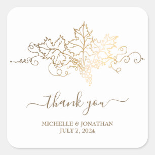 Golden Vineyard Wedding Favour Square Sticker