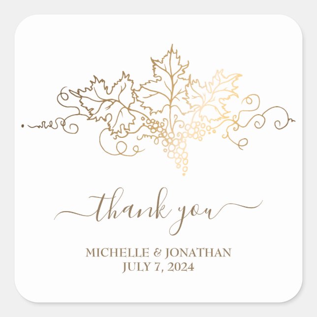 Golden Vineyard Wedding Favour Square Sticker (Front)