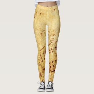 Golden Vintage Antique Sheet Music Score Sheet Leggings