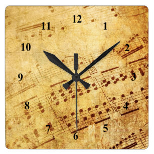 Golden Vintage Antique Sheet Music Score Sheet Square Wall Clock
