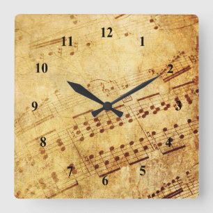 Golden Vintage Antique Sheet Music Score Sheet Square Wall Clock