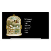 Golden Vintage Bird Cage Winter Scene Magnetic Business Card (Front)