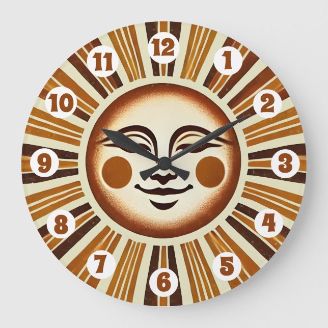 Golden Vintage Boho Sun Gift Large Clock (Front)