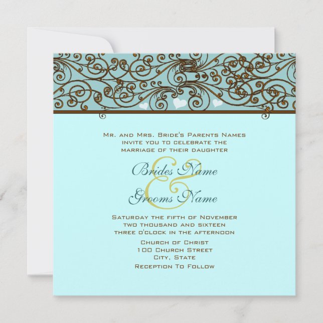 Golden Vintage Bronze Iron Work Wedding Invitation (Front)