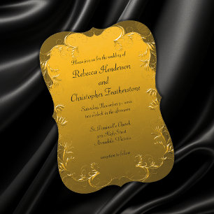 Golden Vintage Elegance Curved Wedding Invitation