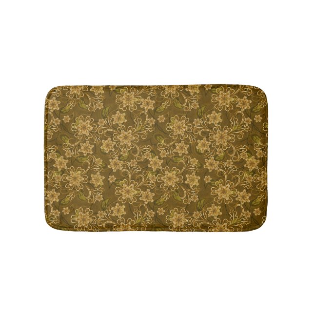 Golden vintage floral pattern bath mat (Front)