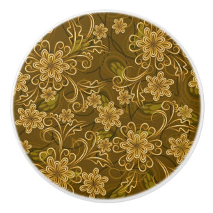 Golden vintage floral pattern ceramic knob