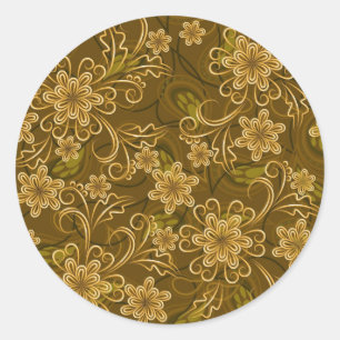 Golden vintage floral pattern classic round sticker