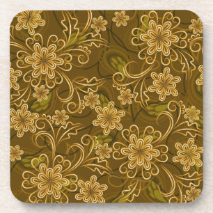 Golden vintage floral pattern coaster
