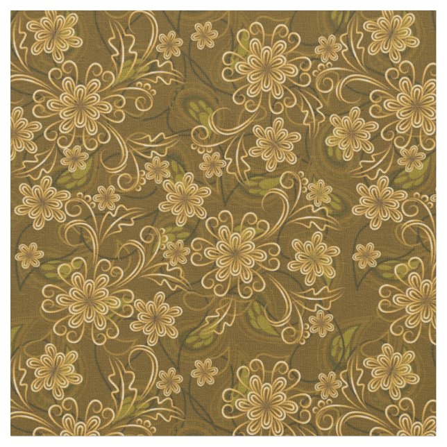 Golden vintage floral pattern fabric (Close Up)
