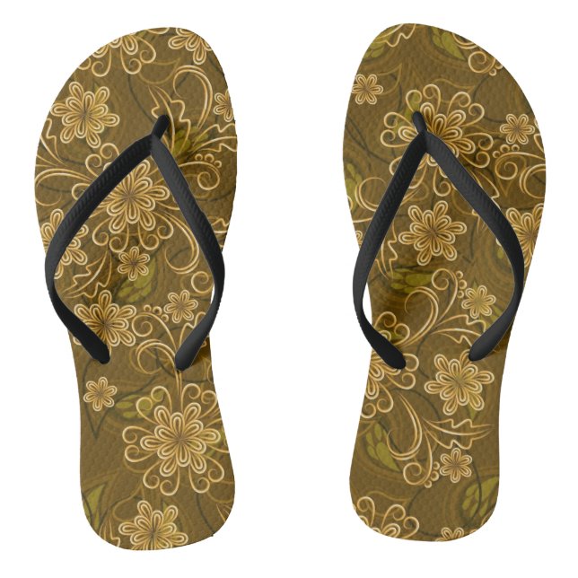 Golden vintage floral pattern flip flops (Footbed)