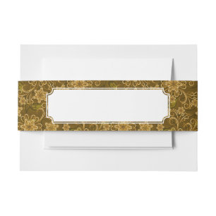 Golden vintage floral pattern invitation belly band