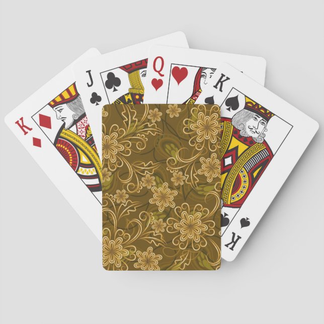 Golden vintage floral pattern playing cards (Back)
