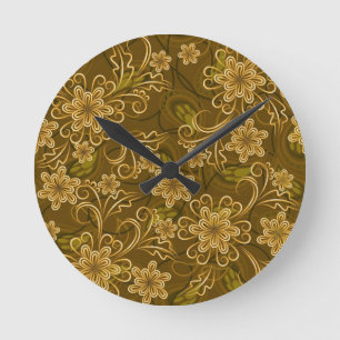 Golden vintage floral pattern round clock