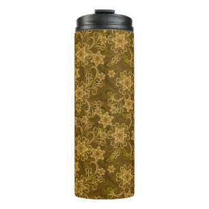 Golden vintage floral pattern thermal tumbler