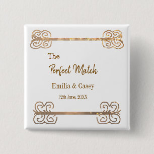 Golden vintage glitter the perfect match couple na 15 cm square badge
