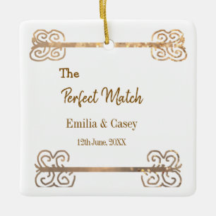 Golden vintage glitter the perfect match couple na ceramic ornament