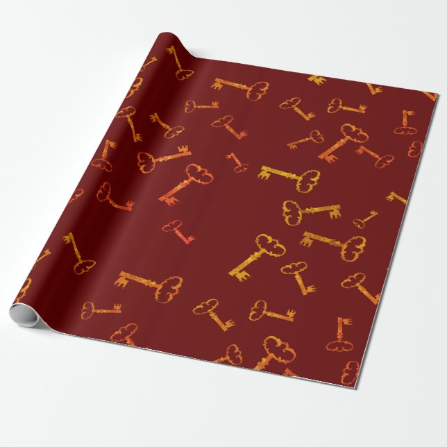 Golden  Vintage Keys Wrapping Paper (Unrolled)