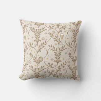 Golden Vintage Leaves & Sparkle Champagne Print Cushion