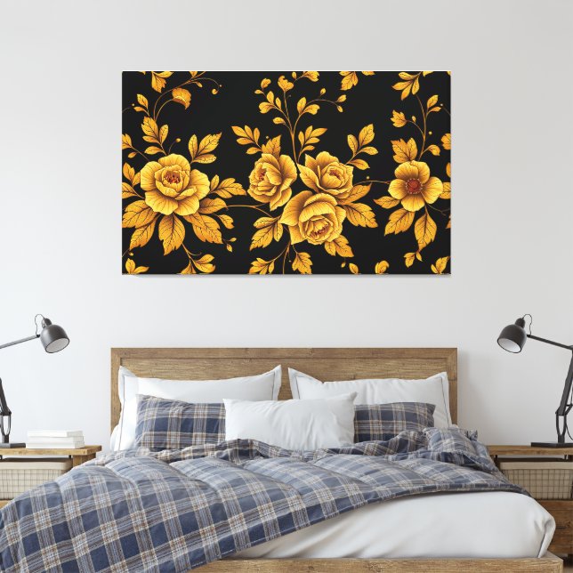 Golden Vintage Roses Canvas Print (Insitu(Bedroom))