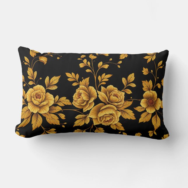 Golden Vintage Roses Lumbar Cushion (Front)