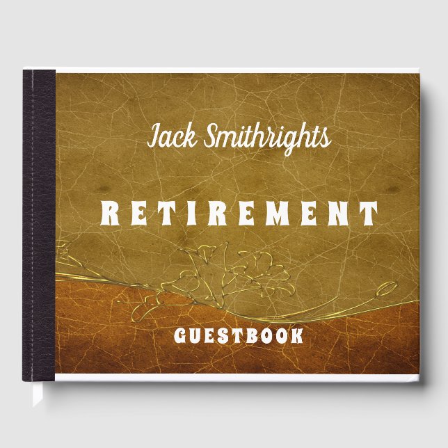 Golden Vintage Texture Retirement Guest Book (Front)