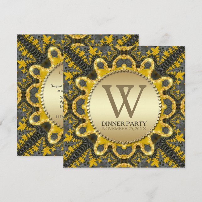 Golden Vintage Tribal Batik Dinner Party Invitation (Front/Back)