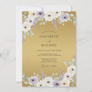Golden Violet Anemone Wedding Invitation