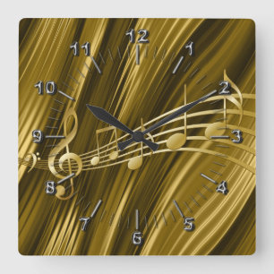 Golden violin key square wall clock