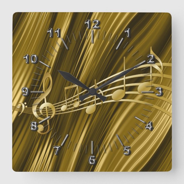 Golden violin key square wall clock (Front)