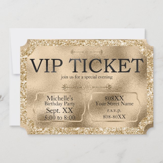 Golden VIP TICKET Special Event Invitation (Front)