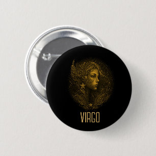 Golden Virgo classic zodiac sign black 6 Cm Round Badge