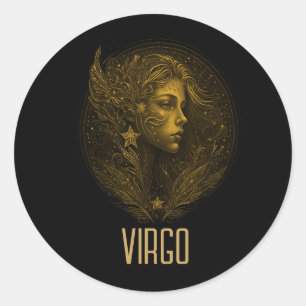 Golden Virgo classic zodiac sign black Classic Round Sticker