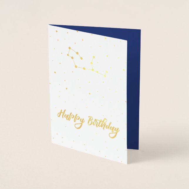 Golden Virgo Constellation Happy Birthday Foil Card (Front)