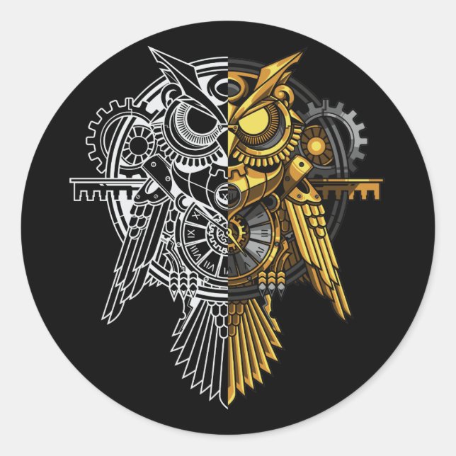 Golden Vs White Owl Illustration Classic Round Sticker (Front)