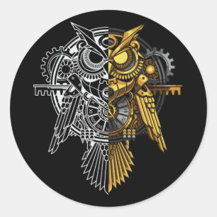 Golden Vs White Owl Illustration Classic Round Sticker