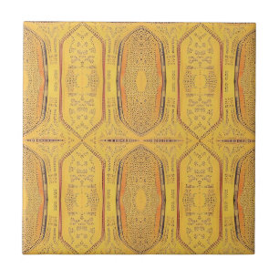 Golden warm geometric design etchings kitty voices tile