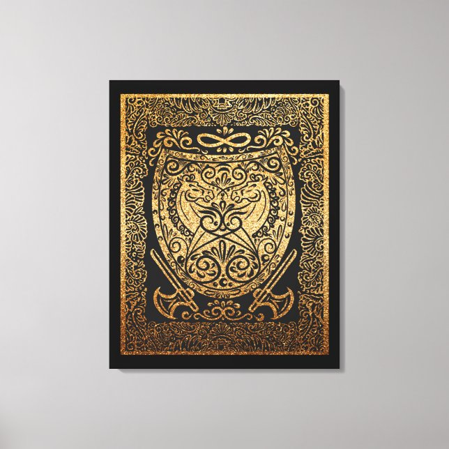  Golden Warrior Shield – Intricate Viking-Inspired Canvas Print (Front)