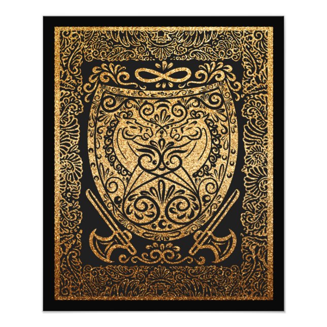  Golden Warrior Shield – Intricate Viking-Inspired Photo Print (Front)