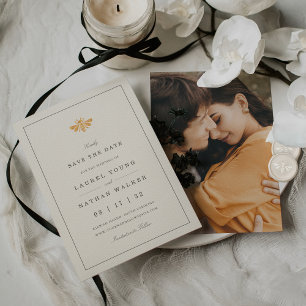 Golden Watercolor Bee Photo Save The Date