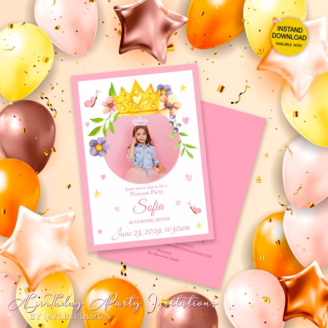 Golden Watercolor Crown Princess Birthday Party Invitation (Creator Uploaded)