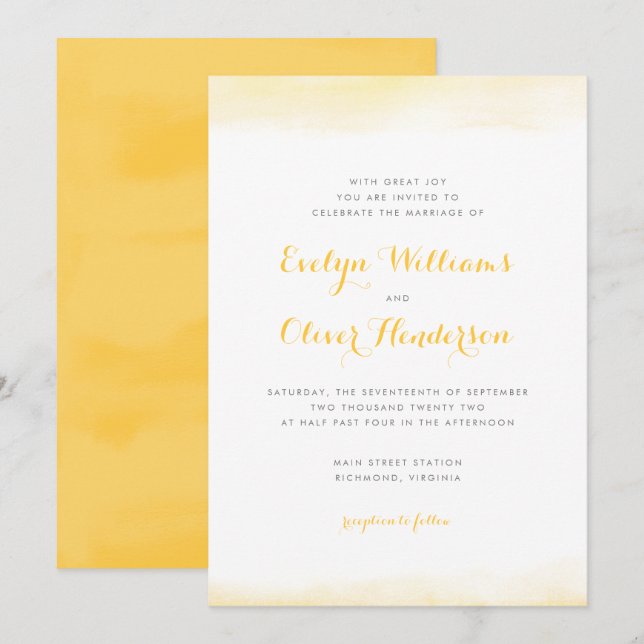 Golden Watercolor Dip Wedding Invitation (Front/Back)