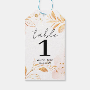 Golden Watercolor Glitter Table Numbers Wedding Gift Tags
