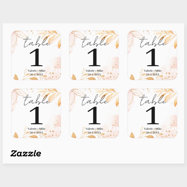 Golden Watercolor Glitter Table Numbers Wedding  Square Sticker (Sheet)
