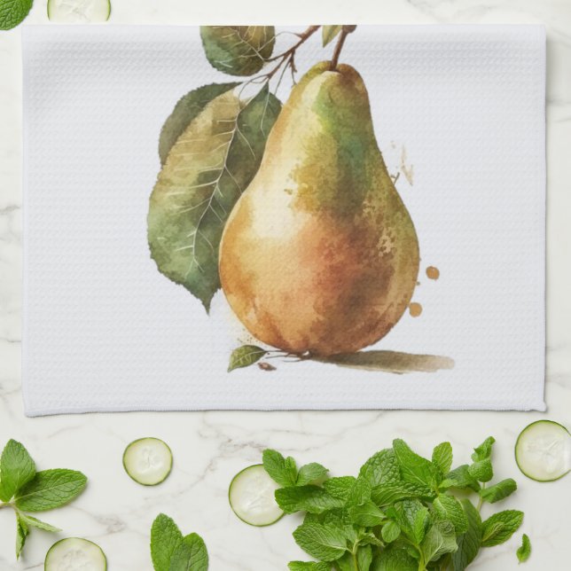 Golden Watercolor Pears Towel Summer  (Folded)